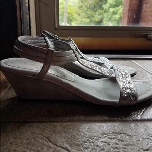 Silver Jeweled Sandal Wedges